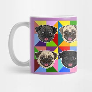 Six Pugs on Rainbow Pinwheels Mug